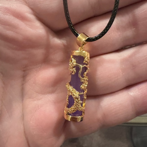 Jewelry - Elegant Gold and Purple Dragon Pendant Necklace. (Unisex)